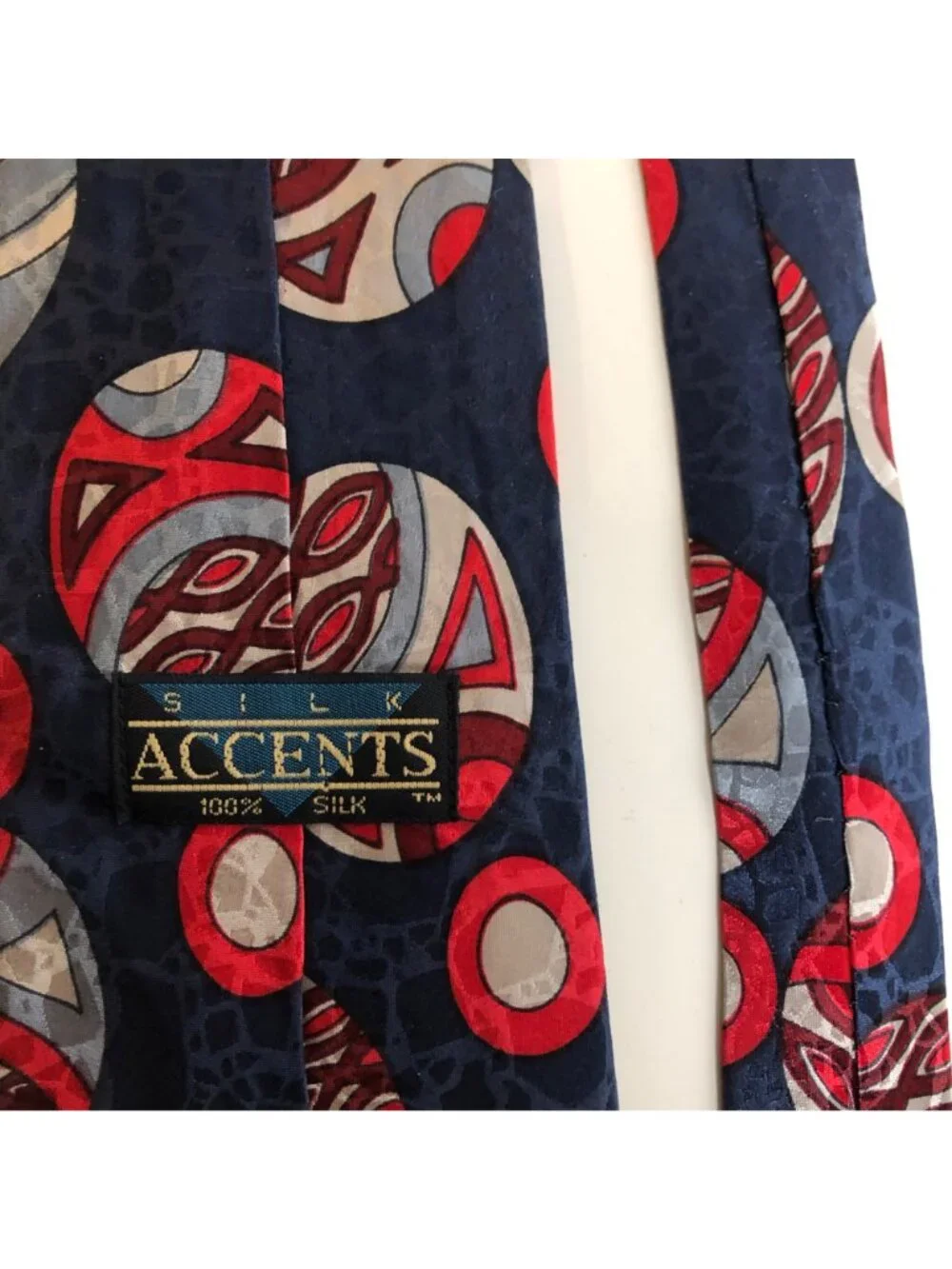 Silk Accents Blue Red Geometric Mens Silk Tie Accessory Office Work Dad Gift USA